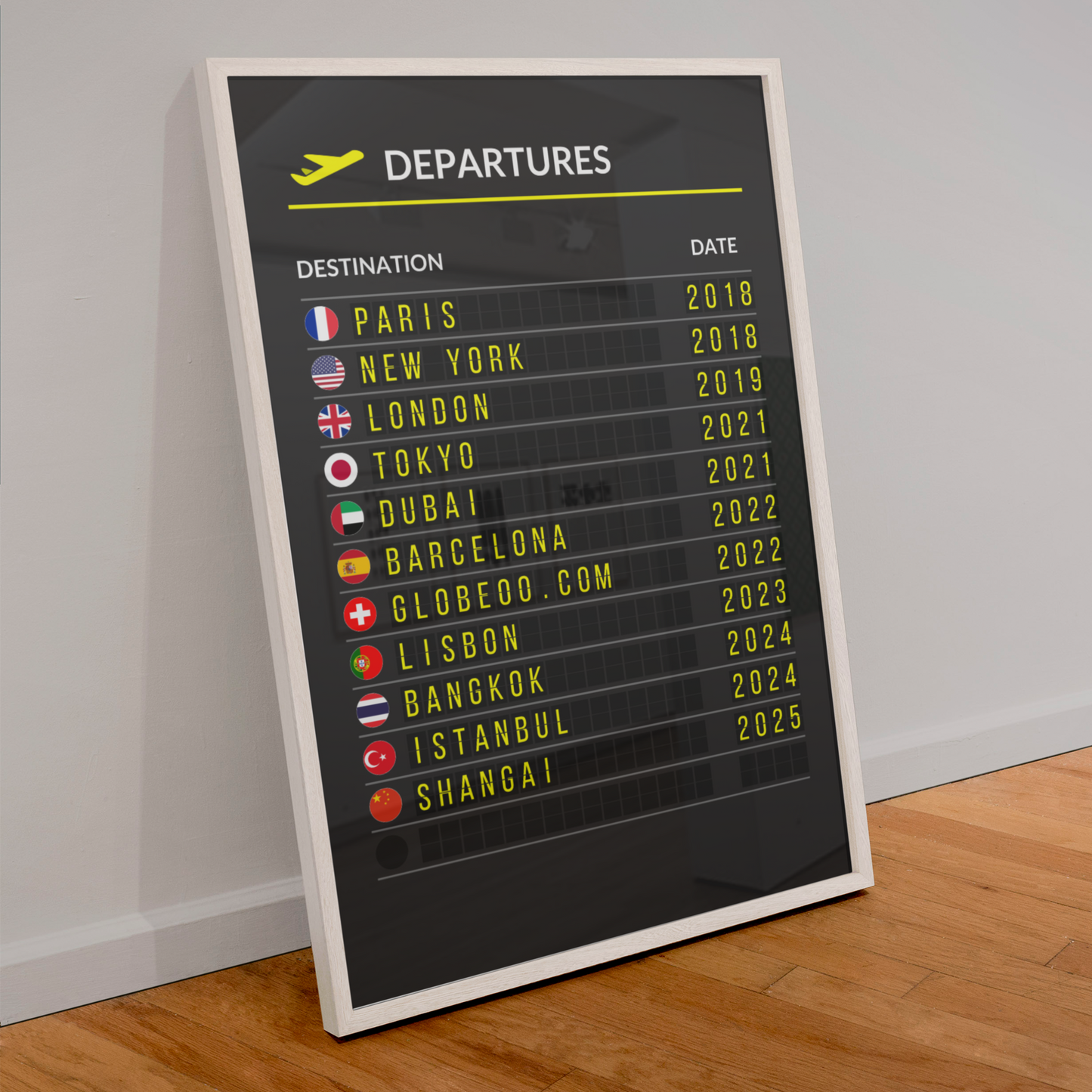 "Departures Board" personnalisable Globeoo®